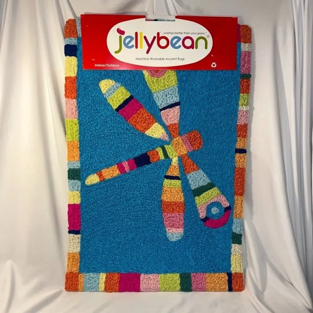 Jellybean Accent Rug 20inx30in Machine Washable Indr/Outdr Dragon Fly Design